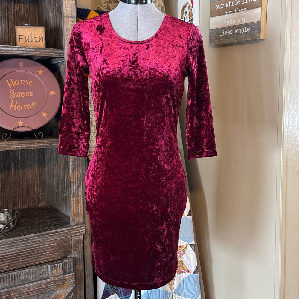 Velvet Burgundy Dress with Hook And Eye Detail